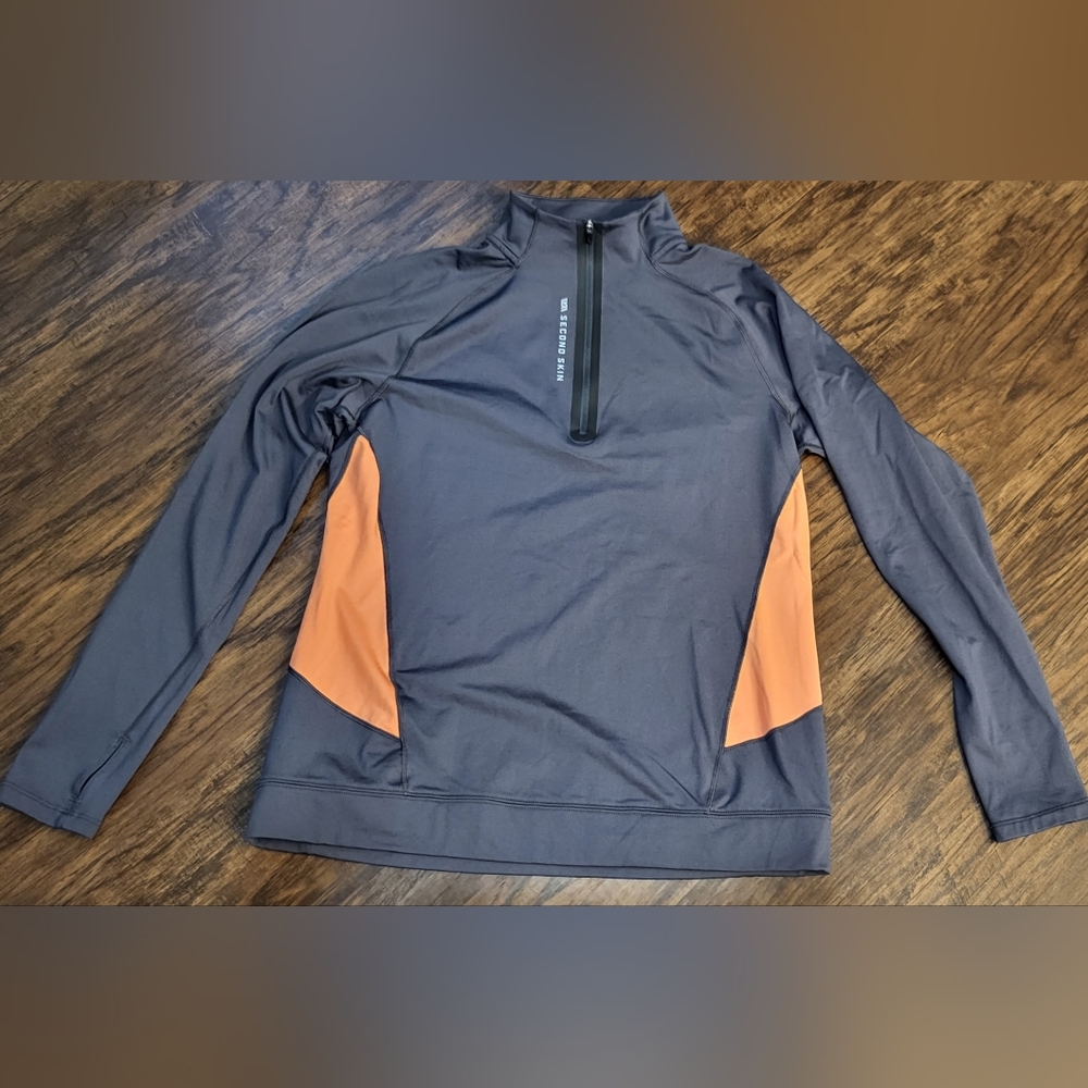 Women's Second Skin XL Compression 1/4 zip  Gray and Orange Top